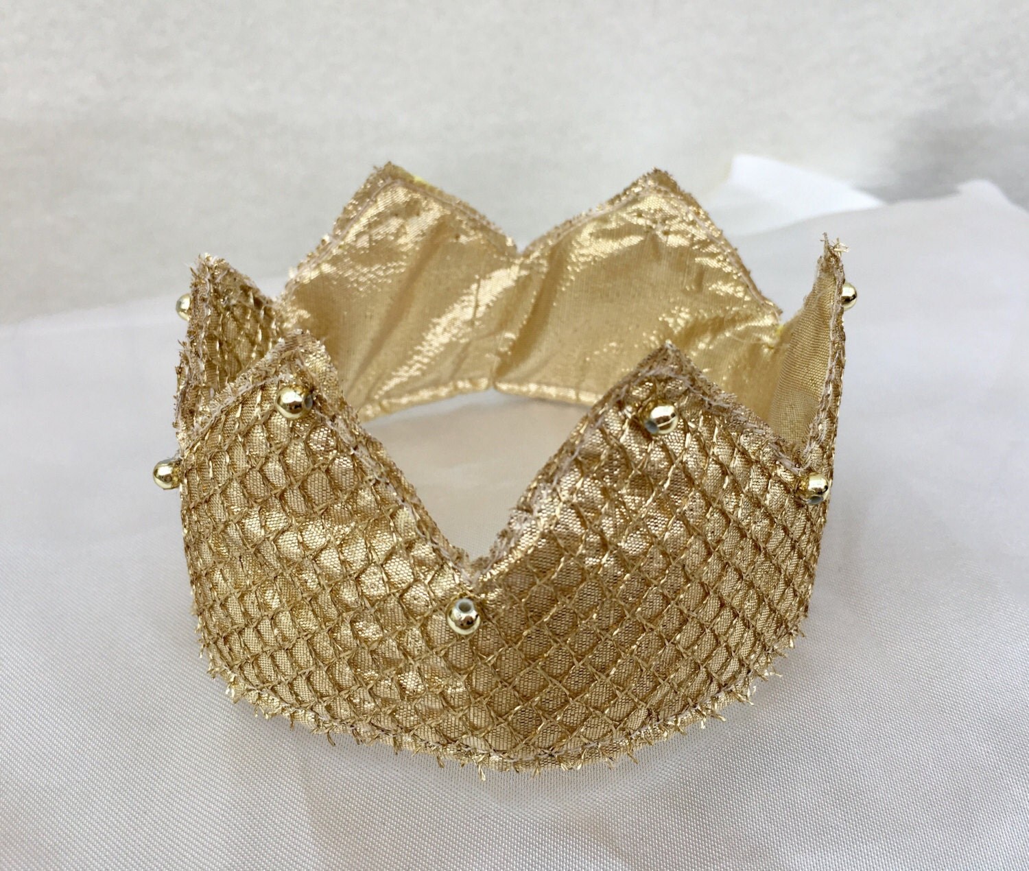 Gold fabric baby boy crown little princes and kings metallic