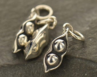 Sterling Silver, Two Peas, Peas in a Pod, Pea Pod Charm, Pea Pod Pendant, Silver Pea Pod, Two Silver Peas, Pea Pod Jewelry, Family Jewelry