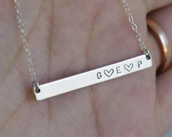 Skinny Bar Necklace/ Gold Filled Custom Hand Stamped Necklace/Nameplate Necklace/ Personalized Jewelry/Sterling Silver/ Gift for Wife/ N255