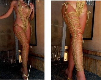 Gold Long Crochet Socks, Crochet Barefoot Sandals, Summer Boot Socks, Crochet Leggings Stay High, Dancewear, BDSM,Foot jewelry,High Leggings