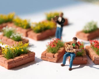 2x Miniature Brick Flower Planters HO O scale model railway diorama dollhouse scenery 1:87