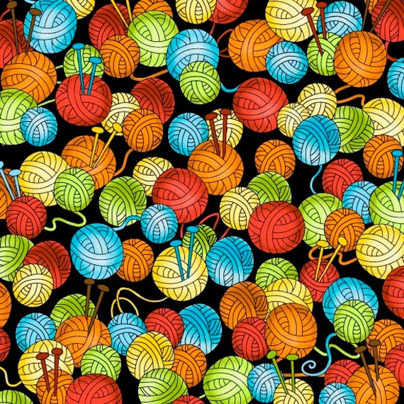 Knit Happy, Knitting Fabric, Fabric with yarn, Multicolored yarn balls