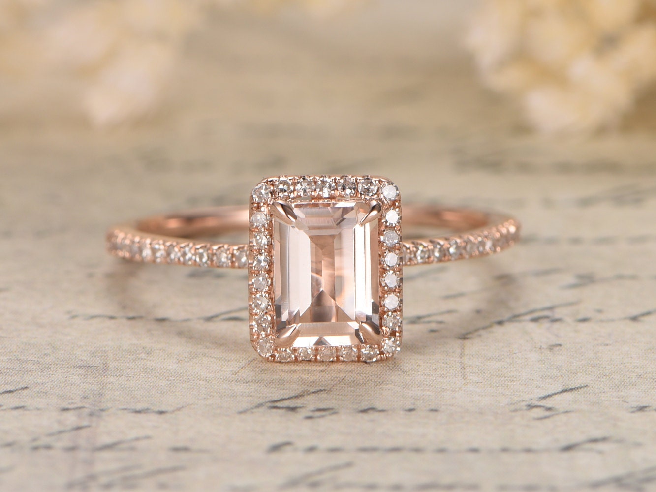 14K Rose Gold Morganite Engagement Ring Pink Morganite Ring