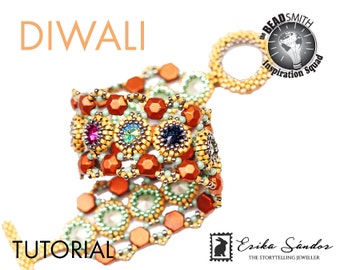 DIWALI bracelet - instant download for the pdf instructions. Bracelet with honeycomb beads, round pearls, rivoli cabochons and seed beads.