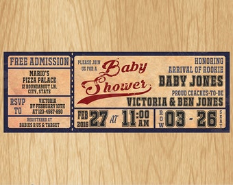 Vintage Baseball Baby Shower Invitations - Personalized / Digital file - Print It Yourself – DIY - Download Custom BS002N