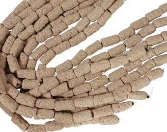 15 1/2 IN Strand 11x21 mm Lava Beads Off White Cylinder Shaped (LV100113)