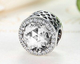 Sterling silver charm bead cubic zirconia fits pandora charms and European bracelet white
