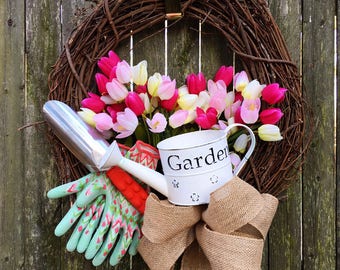 Tulip Wreath, Mother's Day Gift, Garden Wreath, Gardening Wreath, Spring Garden Wreath, Spring Tulip Wreath, Front Door Wreath,New Home Gift