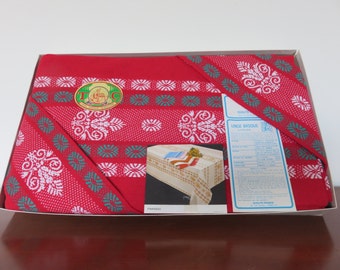 Table linen large tablecloth and 12 napkins new Basque in the original box made in France mid century 1950's 1960's 50's 60's