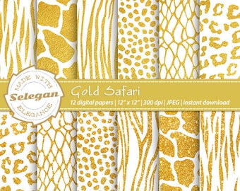 Safari digital papers " Gold Safari " animal print skin texture pattern scrapbook background