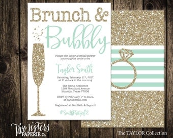 Mint Brunch and Bubbly Bridal Shower Invitation - Mint Bridal Shower - Brunch & Bubbly - TAYLOR Collection - Printable File