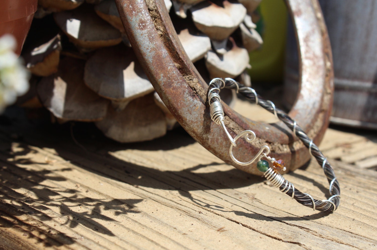 Sterling Silver spiral wrapped horse hair by SilverLeatherStudio