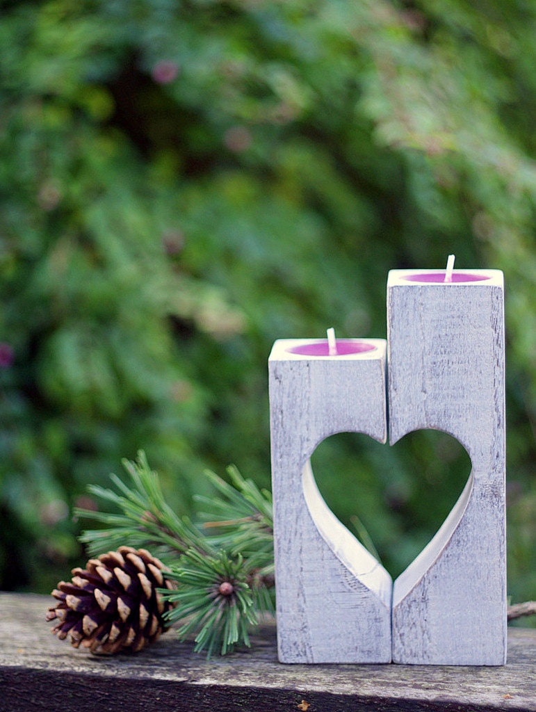 Wooden Candle holder vintage Heart candle holder rustic home