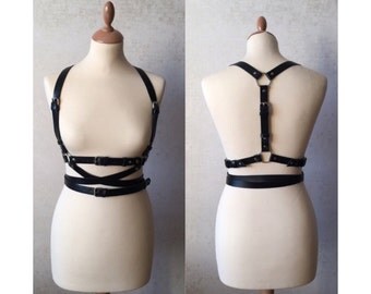 Leather belt harness snake wrap (3 in 1) woman man straps suspenders rock wear around waist rave bra
