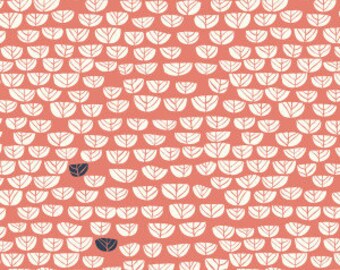 KNIT-Sproutlet Coral- Hidden Garden-Miriam Bos-Birch Fabrics-Birch Organics-Birch Knit-Organic Fabric-Organic Knit-Sold by Half Yard