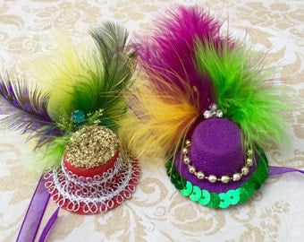 Mardi Gras Mini Top Hat Headband, Newborn , Baby, Infant Mini Hat, Carnival Headband , Doll, Dog or Cat Hat, Birthday Party Hat, Photo Prop