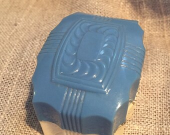 Vintage celluloid ring box . Art deco Blue and cream celluloid ring presentation box.