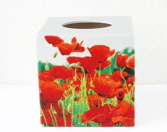 Tissue box cover wood Red poppies decor Kleenex box cover Tissue holder Napkin holder Kleenex cover Bedroom stand box Tissue storage box