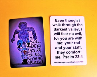 Scripture Doodle Mini Bible Memory Verse Card of Encouragement/Psalm 23:4/I will fear no evil/Knight battling evil/The 23rd Psalm/Scripture
