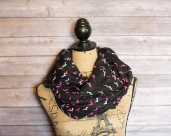 Horse Scarf, Horse Infinity Scarf, Black, Pink, White Horse Scarf, Animal Scarf