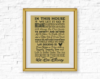 BOGO FREE! Disney Cross Stitch Pattern, In This House, We Do Disney Cartoon Quote xStitch, Modern, Mickey Mouse, PDF Instant Download #037-3