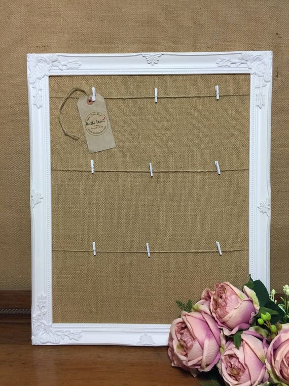 Framed Burlap Wedding Guest Table Planner Board - Peg Board / Bulletin Board / Message Board / Photo Peg Board / Jute Memo Board