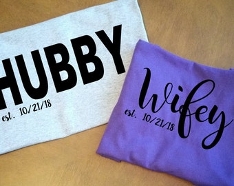 Hubby Wifey Shirts, Couple shirts, Tshirt and Racerback Tank Set, Wedding Gift, Bridal Shower Gift, Honeymoon Gift, hubby shirt, wifey tank