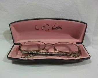 Vintage Glasses Womens Eyeglasses I Love Bebe Full Rim Rectangular Metal/Plastic Leopard Print Eyeglass Frames w/ Eye Glass Case E1 MA7118