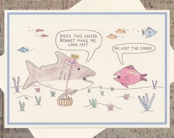 Easter Card, Easter Greeting Card, Easter Greetings, Shark Card, Funny Easter Card, Happy Easter Card, Cute Easter Card, Easter Bonnet