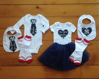 GO YANKEES! Baby bodysuit for little baseball fans. One of a kind gift for baby shower new baby birthday. Bodysuit bib leggings tutu.