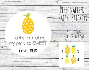 Personalized Pineapple Stickers, First Birthday, Sweet, Favor ,Tags ,Summer Birthday ,Favor Birthday Party Thank You Stickers Choose Size