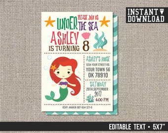 Mermaid Birthday Invitation, Mermaid Birthday Party Invite, Mermaid Invitation Birthday, Mermaid Invite - EDITABLE TEXT - Instant Download