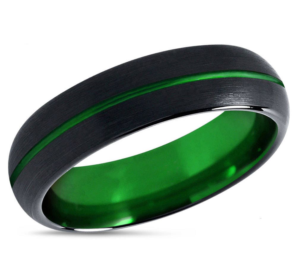 14K Yellow Gold Green Emerald Men's Wedding Band ...