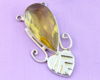 Sterling Silver and Citrine Pendant. Citrine Connector. Silver Pendant. Silver Connector. Marquis Pendant. Marquis Connector. Yellow Pendant