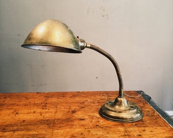 Antique S. Robert Schwartz & Bro. Industrial Gooseneck Lamp - 1920s - New York - Vintage - Brass