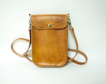 2017 New Year gift Personalized & customized leather cross body travel bag, phone neck pouch holding passport,mobile phone and wallet.
