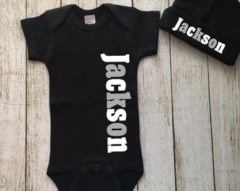 Baby Boy Outfit with Beanie, Custom Baby Boy Bodysuit, Baby Boy Coming Home Outfit, Baby Gift Outfit, Personalized Baby Boy Outfit