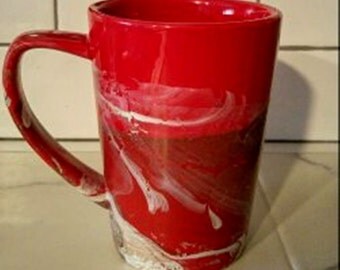Hand Painted Red Ceramic Coffee Mug/Bridesmaid Gift/Red Latte Mug/Ceramic Coffee Tea Cup/Housewarming Gift/Red Decor/Red Modern Coffee Mug