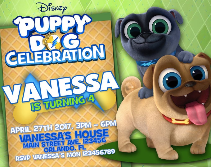 Puppy Dogs Pals Birthday Invitation - Bingo Rolly Disney Junior - We deliver your order in record time!, less than 4 hour! Best Value
