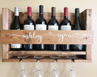 Wedding Gift Wine Rack | Wall Mounted Wine Rack | Personalized Wine Rack | Rustic Wine Rack | Wine Glass Rack | Handmade Wine Rack | Gift
