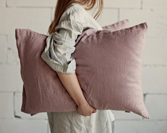 Wood rose linen pillow case. Stone washed flax cover.
