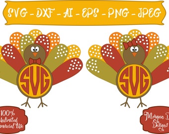 Turkey Monogram SVG - Thanksgiving SVG - Turkey SVG - Monogram svg - Turkey - Girl Turkey - Files for Silhouette Studio/Cricut Design Space