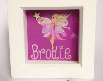 Fairy original small box framed painting / Christmas Elf painting, personalised painting present, perfect Christmas gift for girls or boys