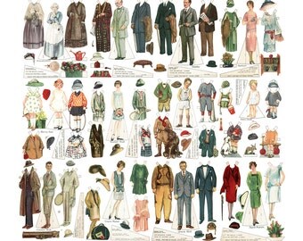 Paper Doll Family 1920s Printable Art Deco 12 Dolls Instant Digital Download