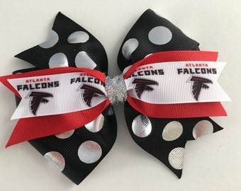 Atlanta Falcons Hair Bow Falcons Bow Super Bowl Hair Bow Black Polka Dot Falcons Bow Falcons Logo Hair Bow Atlanta Flacons Logo Ribbon