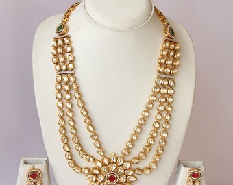 Long Kundan Bridal Necklace Set / Traditional Indian Kundan Wedding Jewelry / Maharani Necklace Set / Bollywood Jewelry / Indian Wedding Set