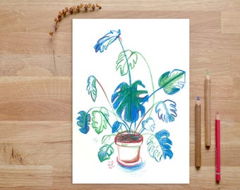Plant Print, tropical print, potted plant, plant illustration, art for office, art for bedroom, house plants, botanical print, botanical art