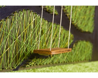 String art tree, wall hanging, strings and nails art, tree with swing, natural string art