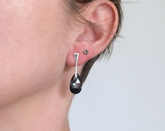 Stud in 925 Silver with Swarovski Crystal Teardrop Pendant earrings