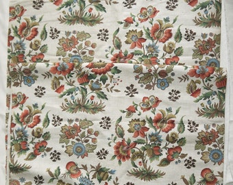 1950s Jacobean Print Linen Union Remnant 1.45m